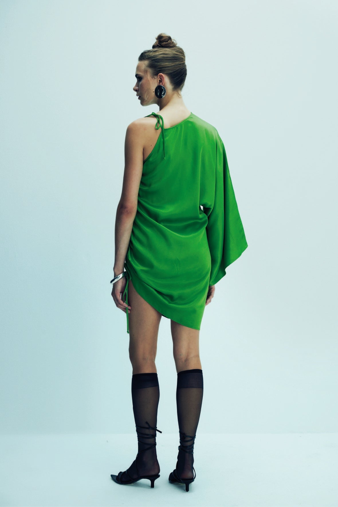 Rocha Asymmetric Mini Satin Dress in Jolly Green